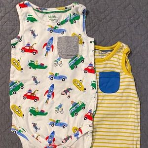 2x Sleeveless Baby Boden Rompers - Cars & Rockets